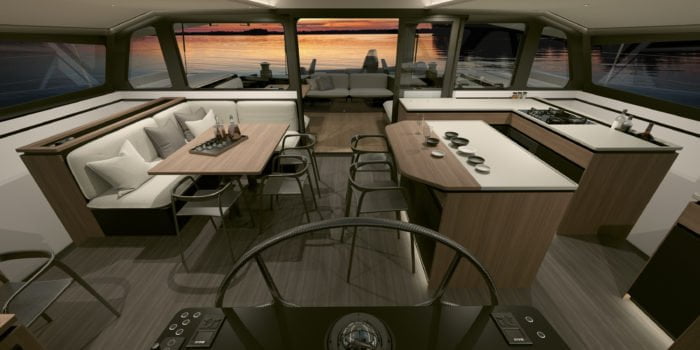 Gunboat 68, vue du carré. Design intérieur signé Wetzels Brown Partners