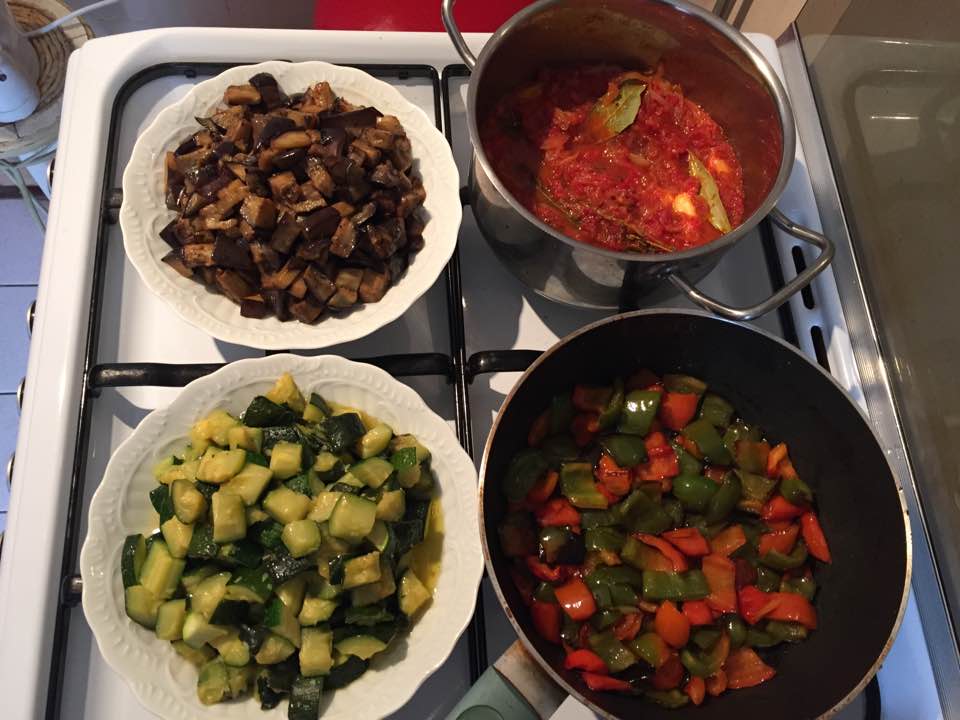 Les légumes cuits séparément avant assemblage