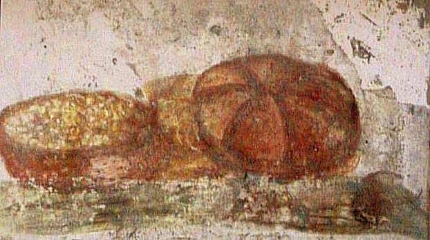 Nature morte au pain – peinture murale Pompéi – Musée de Naples