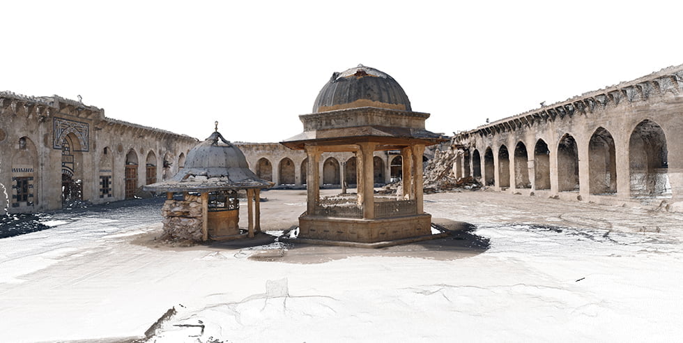 Image 3D de la cour de la mosquée des Omeyyades d’Alep, Syrie.